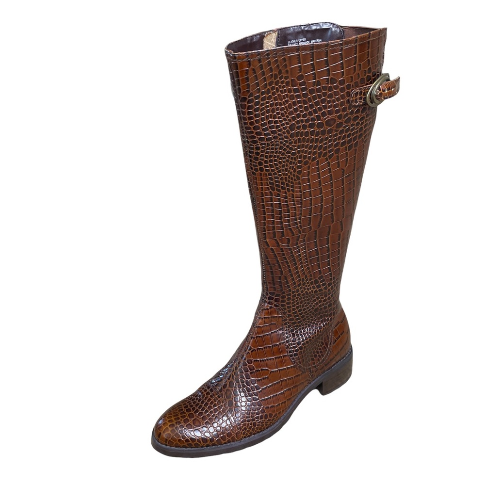 Franco Sarto L-Tribute Brown Leather Crocodile Embossed Tall Boots Women's Sz 8